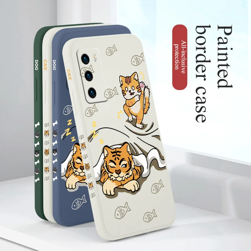 

Bitter Cat Phone Case For Huawei P40 P40Lite P30 P20 Mate 40 40Pro 30 20 Pro Lite P Smart 2021 Y7a Liquid Silicone Cover