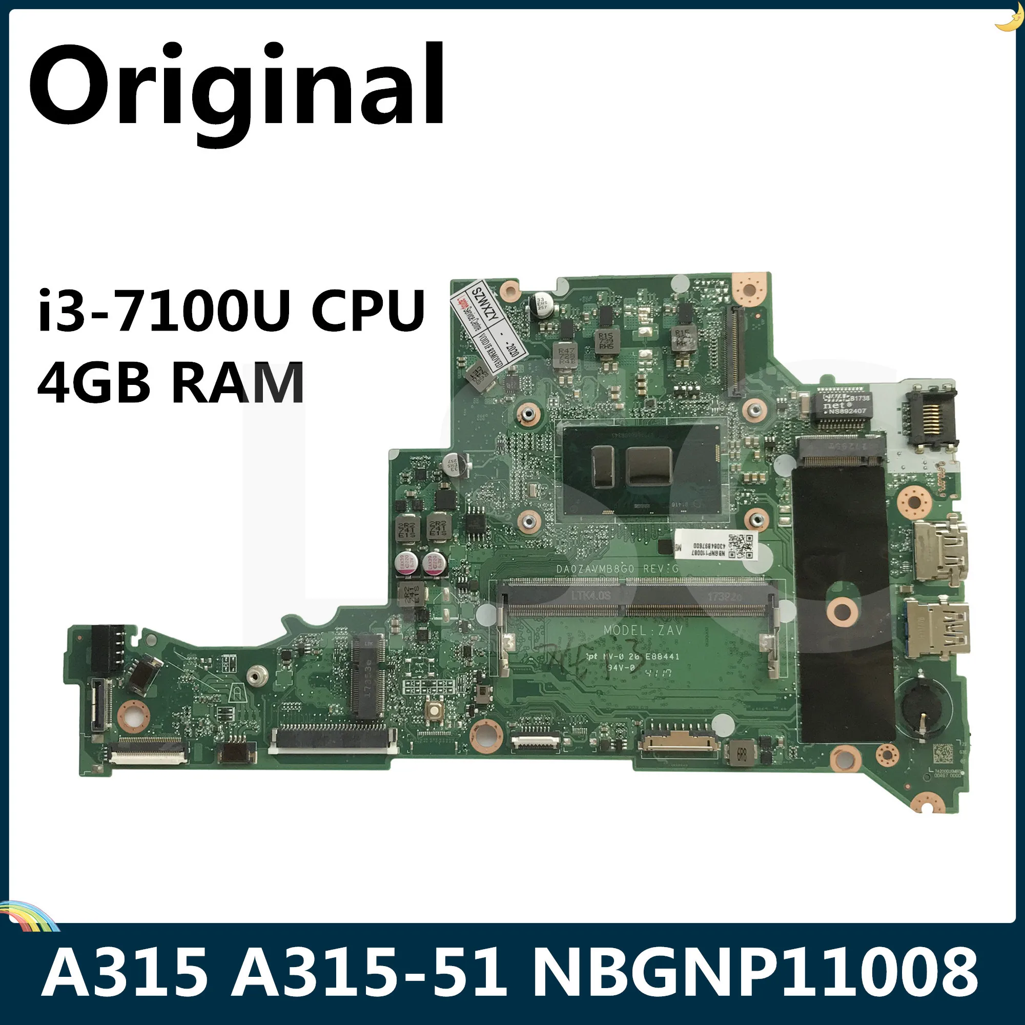 Материнская плата LSC для ноутбука Acer Aspire A315 51 NBGNP11008 I3 7100U CPU 4GB RAM DA0ZAVMB8G0|Материнские