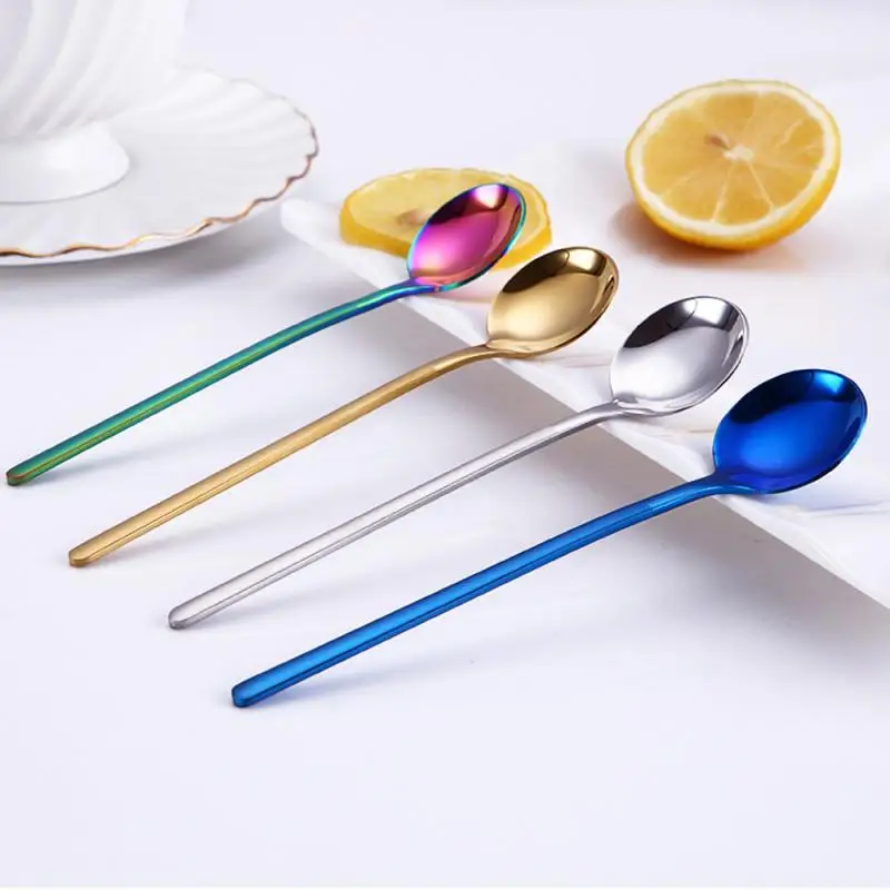 

Creative Short Handle Stainless Steel Ice Spoon Colorful Kitchen Cold Drink Fruit Mixing Spoons Coffee Ice Cream Dessert Scoop