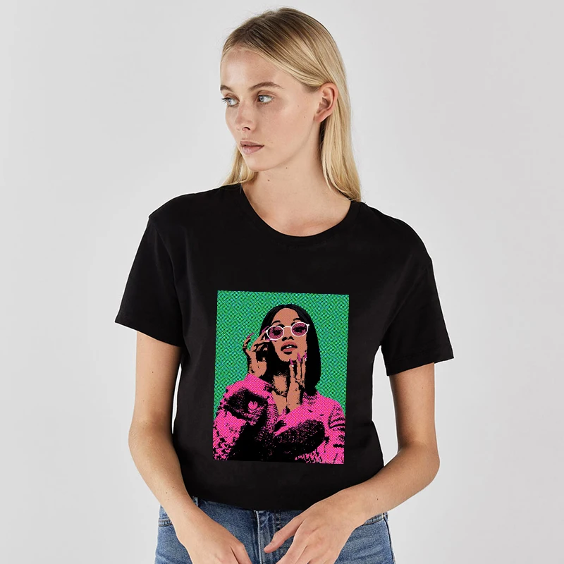 

Female Funy Clothing Tshirt Black Short Sleeve O-Neck Custom Tees Summer Casual Tshirts Women T Shirt Rapper Cardi B Print Tops