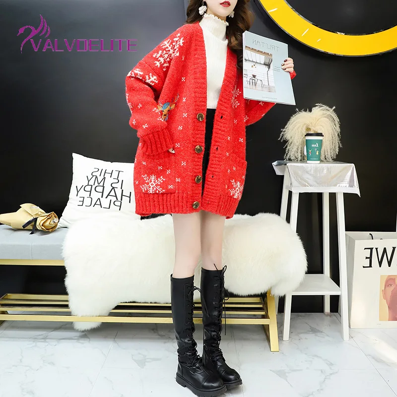 

Новинка 2021, женский свитер с круглым вырезом, зимний бархатный теплый вязаный пуловер, топ с рождественским принтом, Модный Универсальный с...