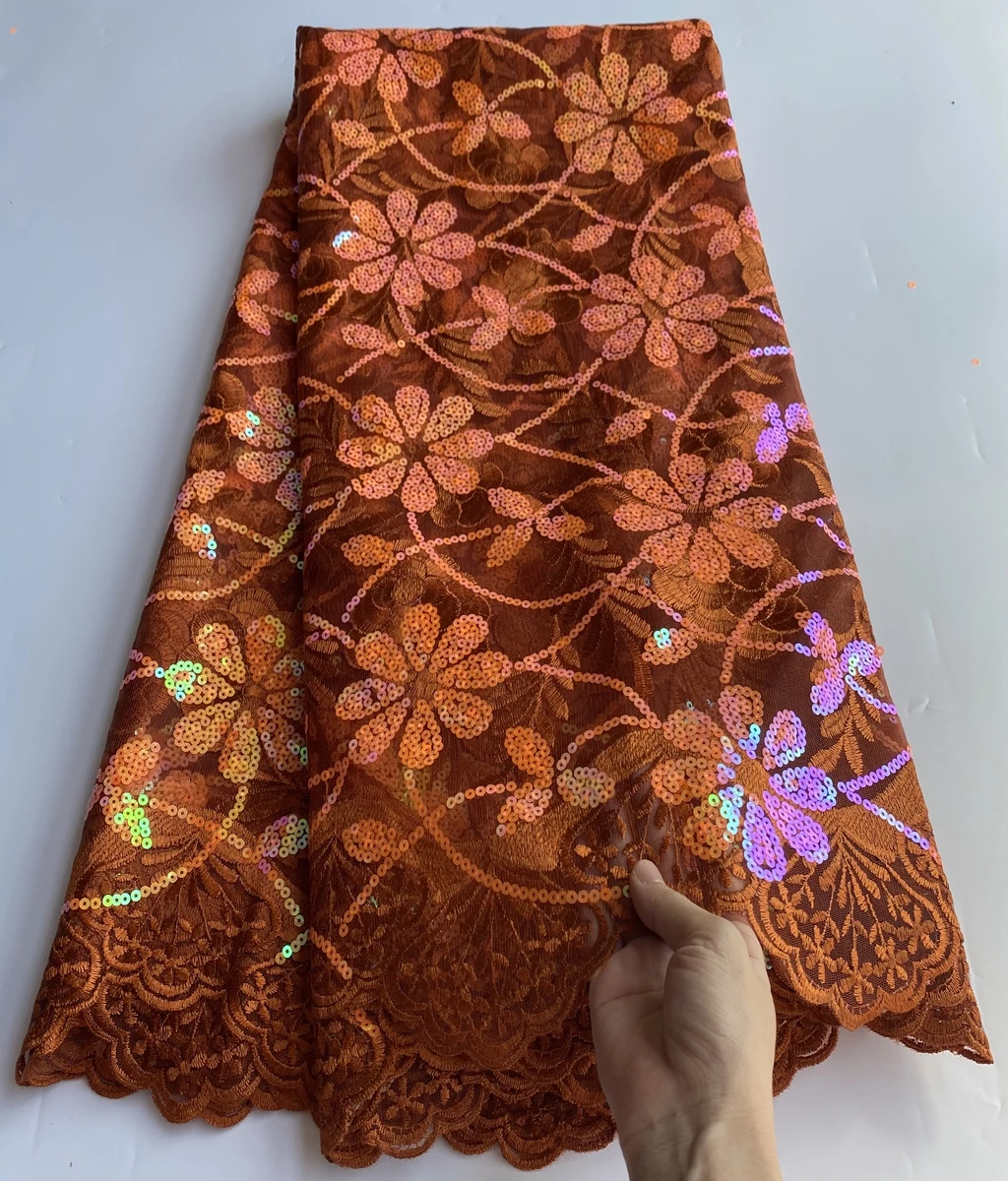 

Французская сетчатая кружевная ткань с блестками, модная Яркая Ткань для шитья, нигерийский текстиль с вышивкой для вечернего платья