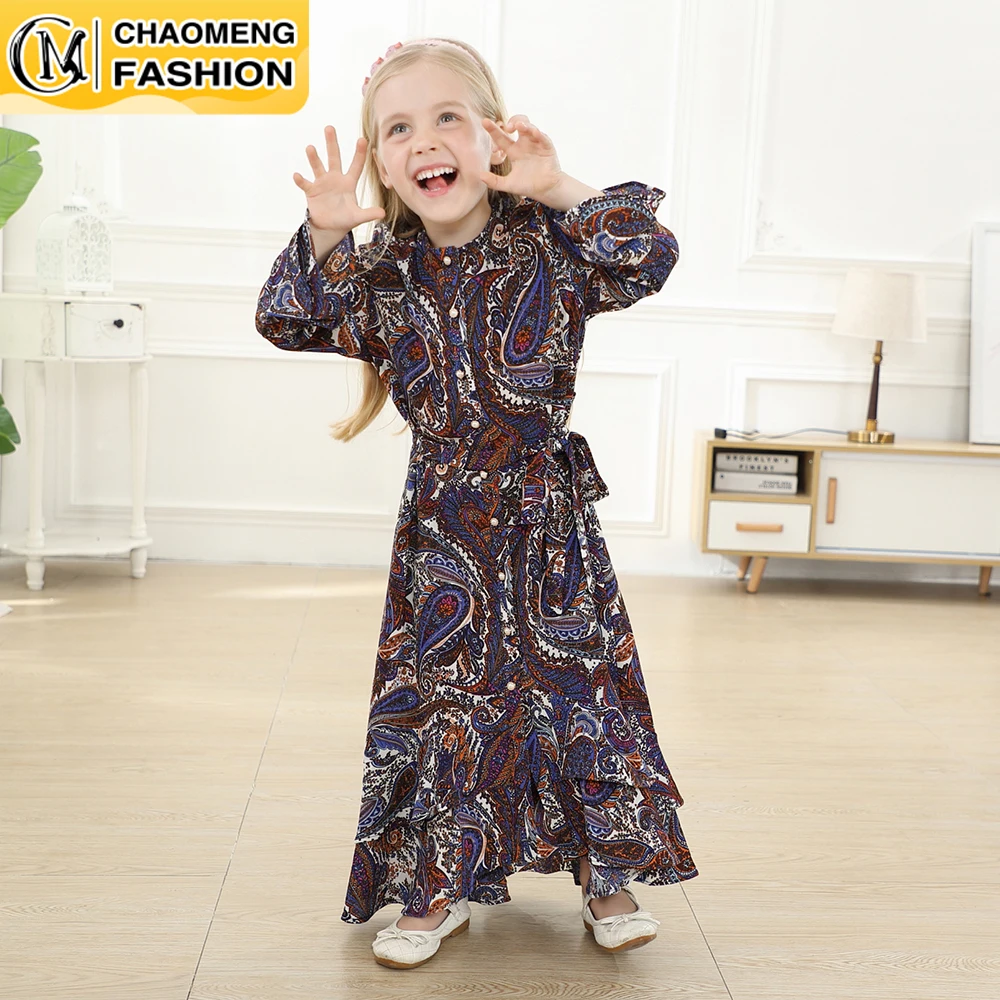 

Abaya Modest Fashion Nida Floral Print Little Girls Dress Muslim Kids Clothes Children Robe Vetement Fille Princess Vestidos