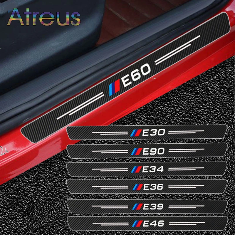

4pcs Car Sticker Door Carbon leather Fiber Sill Plate for BMW X1 X3 X4 X5 X6 X7 F30 F10 G20 G30 E46 E60 E90 E36 E39 E30 M