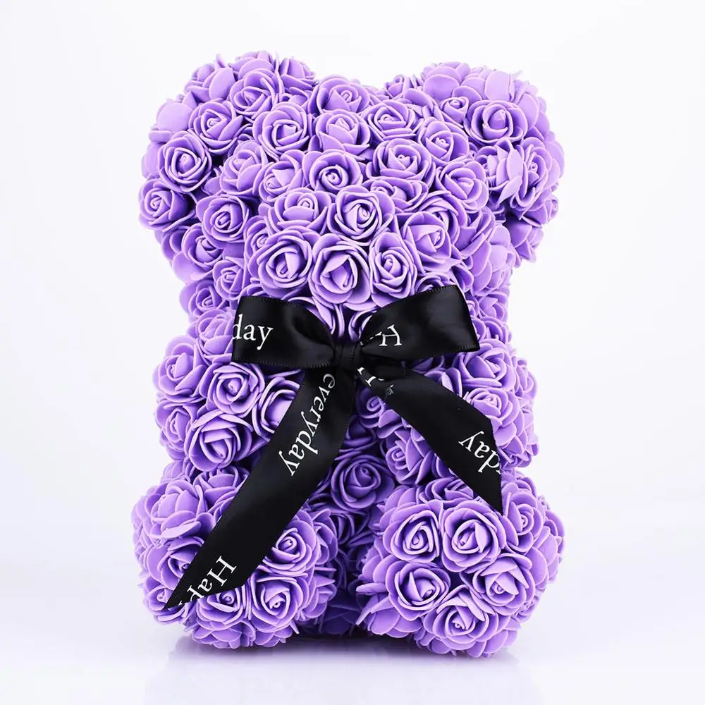 Purple Bear 25cm 40 см Роза медведь Роза цветок искусственный медведь розы Rabit Украшение DIY Рождество год подарки для женщин Валентина подарочная коробка - Цвет: Purple Bear 25cm