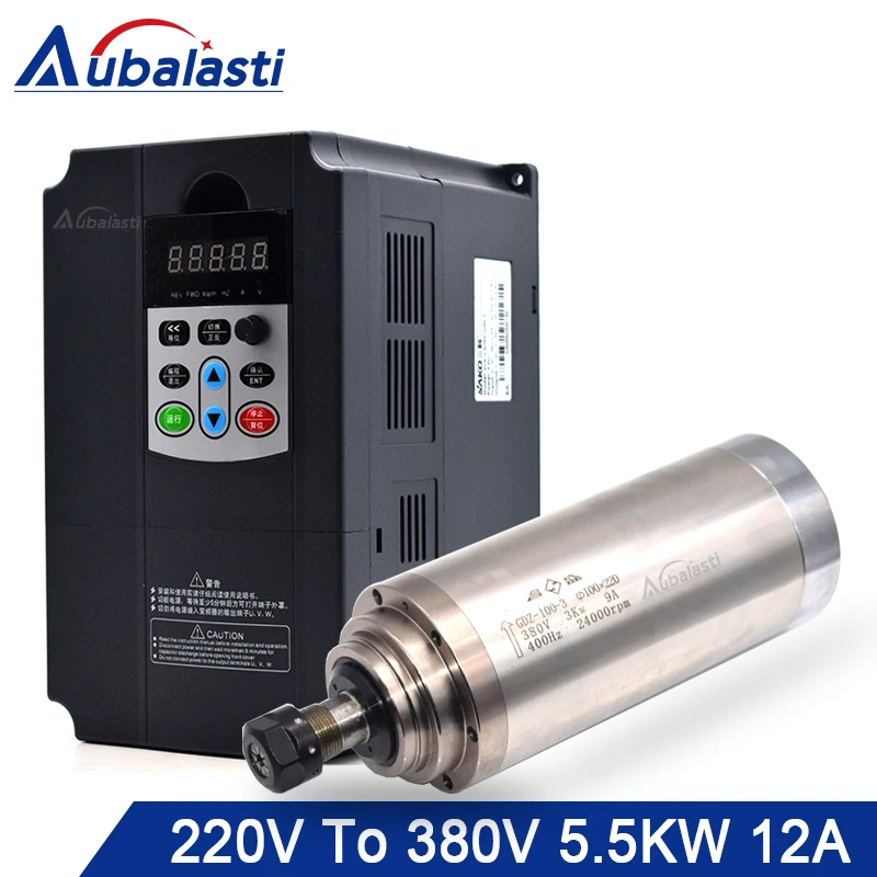 

Aubalasti 5.5KW Water Cooling Spindle 380V + Inverter Single Phase 220V to 3 Phase 380V 7.5KW Current 3A for CNC Router machine