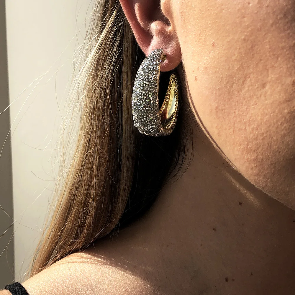 

Women Earrings C-shaped Ear Buckle Rhinestone Temperament Earrings Simple Fashion Hoop Earrings Jewelry Girls Gifts
