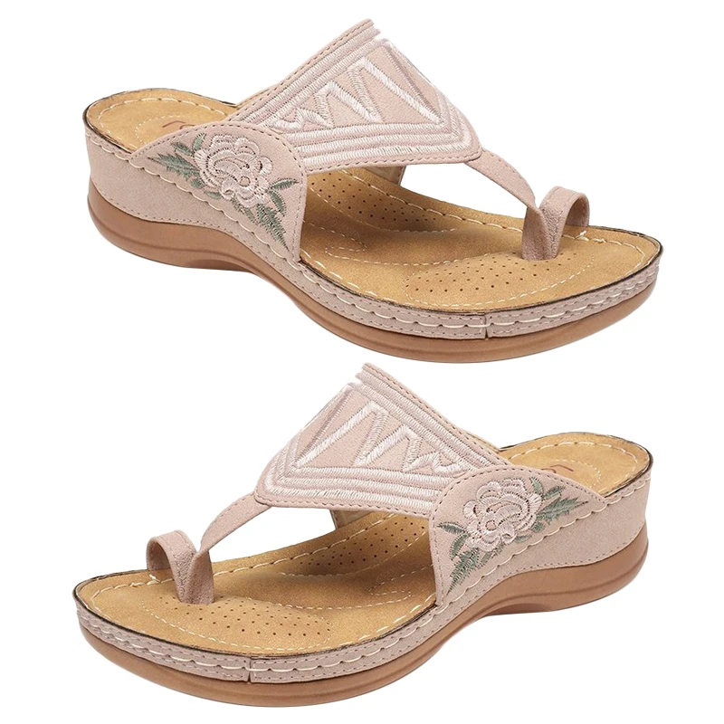 

Women's Slippers Toe Ring Slip On Sandals Low Wedge Heel Slipper Summer Casual Shoes Flip Flops Fashion Female Shoes 2021 Cozy