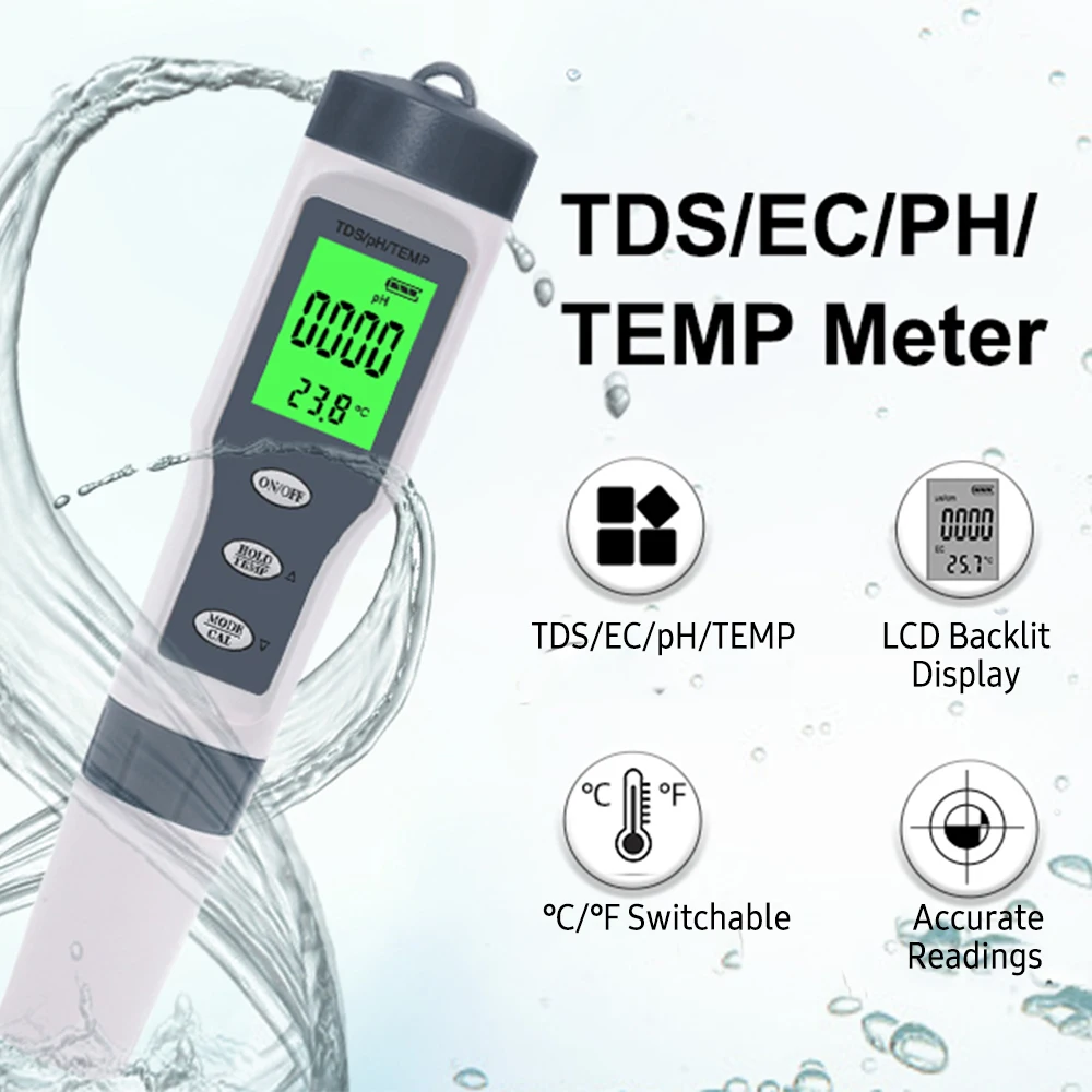 

Цифровой тестер TDS 3-в-1, высокоточный измеритель температуры и PH, диапазон 0-14 рН, 1-19999ppm