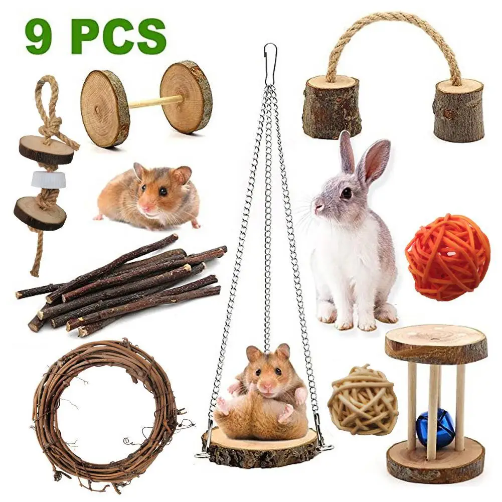 

9 шт./компл. деревянные качели Укус устойчивостью игрушка для домашних животных хомяк кролик попугай небольшой Животные продукты хомяк, дом...