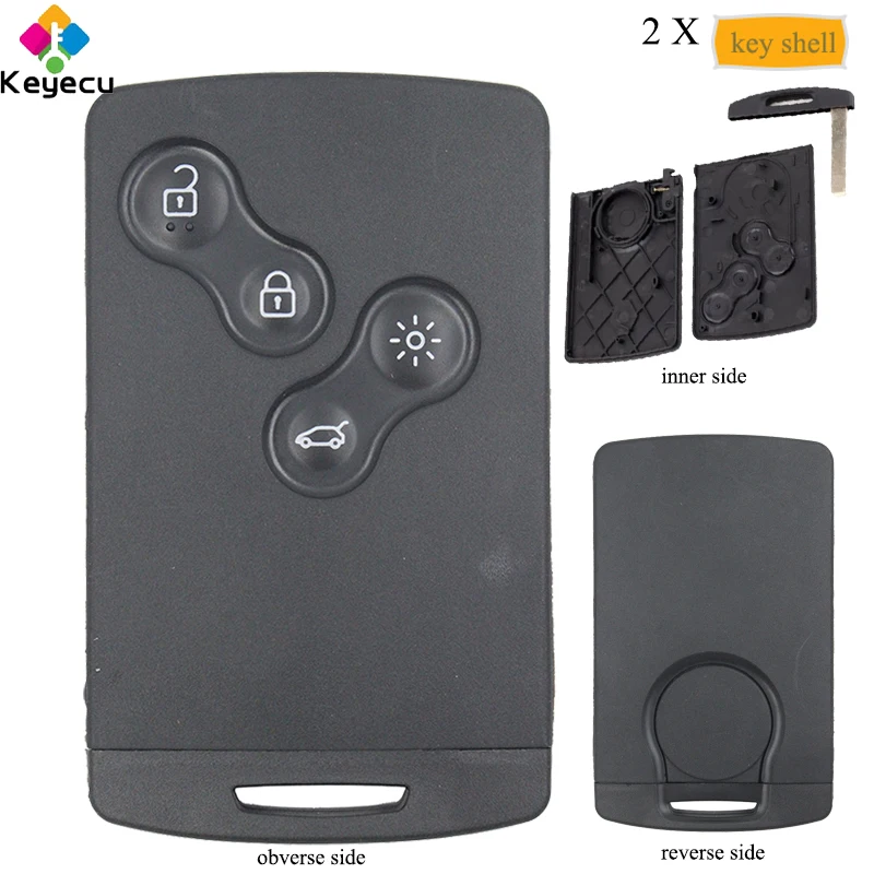 Чехол для смарт карты KEYECU 2 шт./лот 4 кнопки + необработанное лезвие брелок Renault Koleos