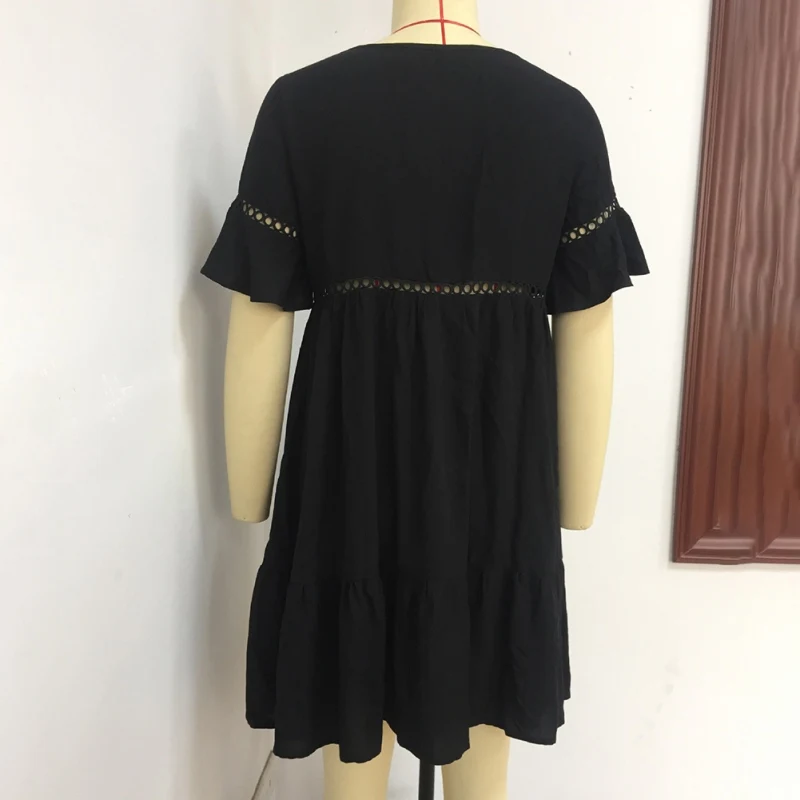 

Fashion Women's Clothing Dress O-neck Ruffled Lace Dress Vintage Women Short Sleeve Dresses