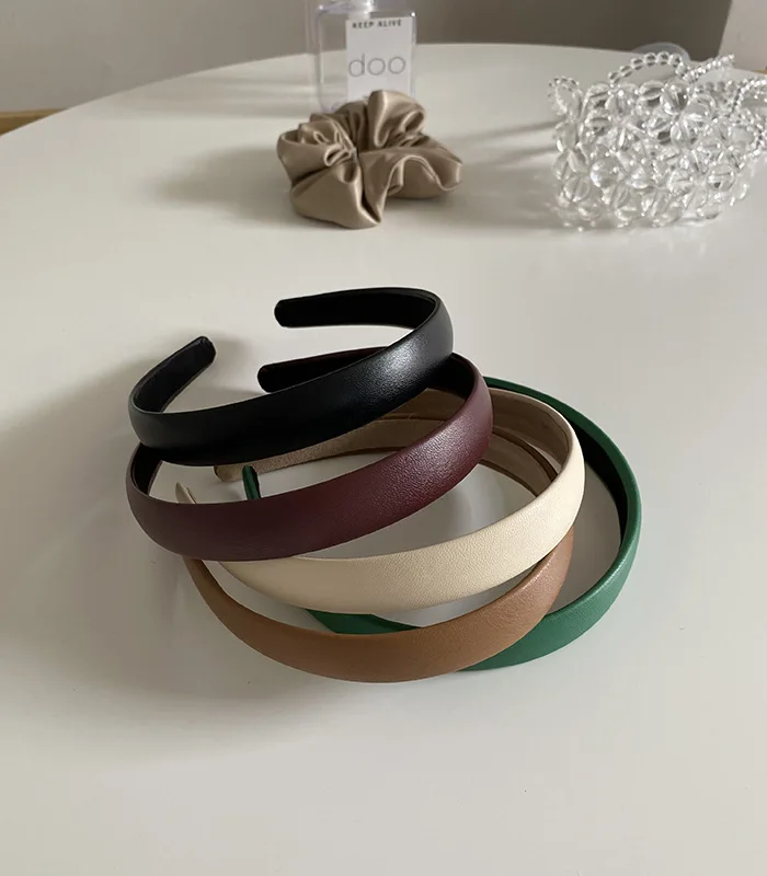 Повязка для волос из искусственной кожи женская винтажный ободок с широким