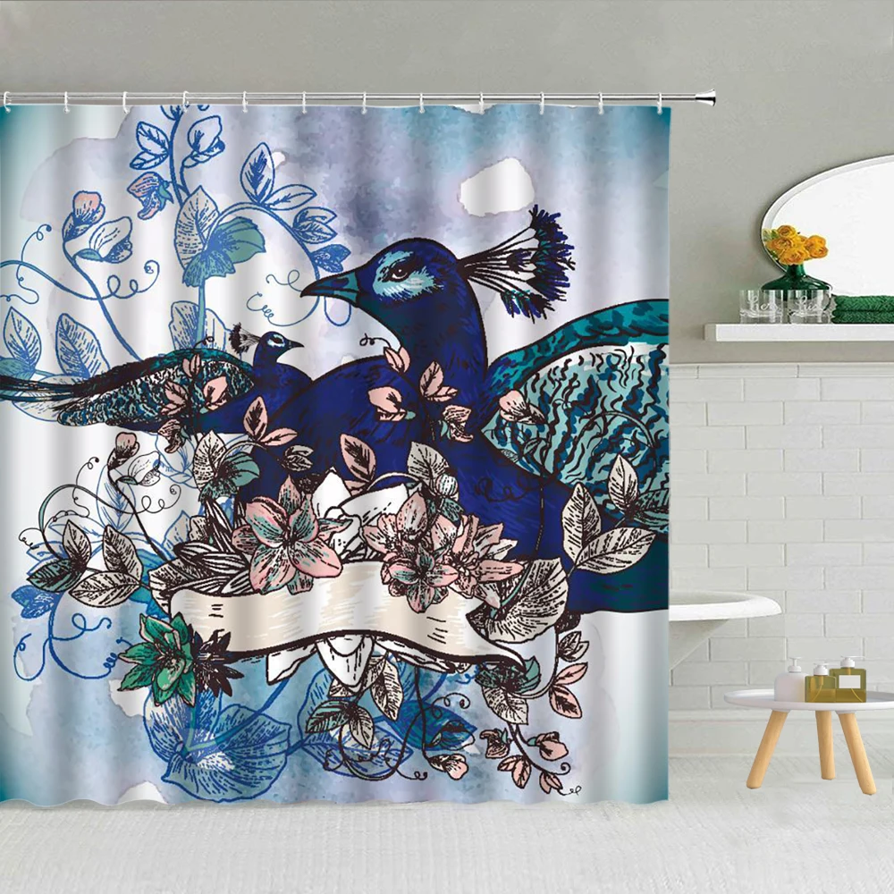 Полосатая занавеска для душа с 3d-рисунком птиц рыб цветов s Peacocks Koi пион облако