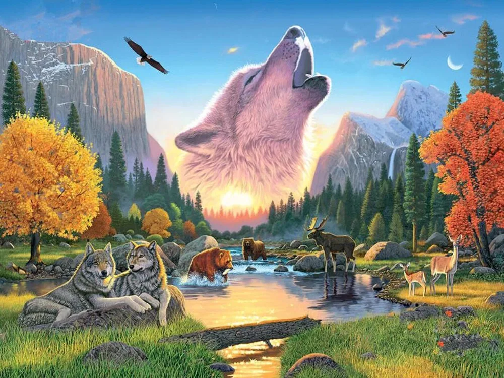 

Алмазная живопись "сделай сам", вышивка крестом, Алмазная мозаика, волки и олени, иконы, Рождественская Алмазная вышивка украшения