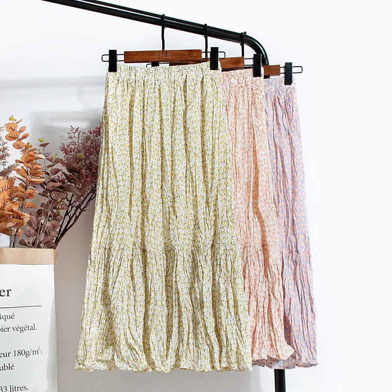 

Floral chiffon pleated skirt 2020 summer new Casual Skirt Korean version High Waist Pleated Skirt Womens Long Skirts For Women