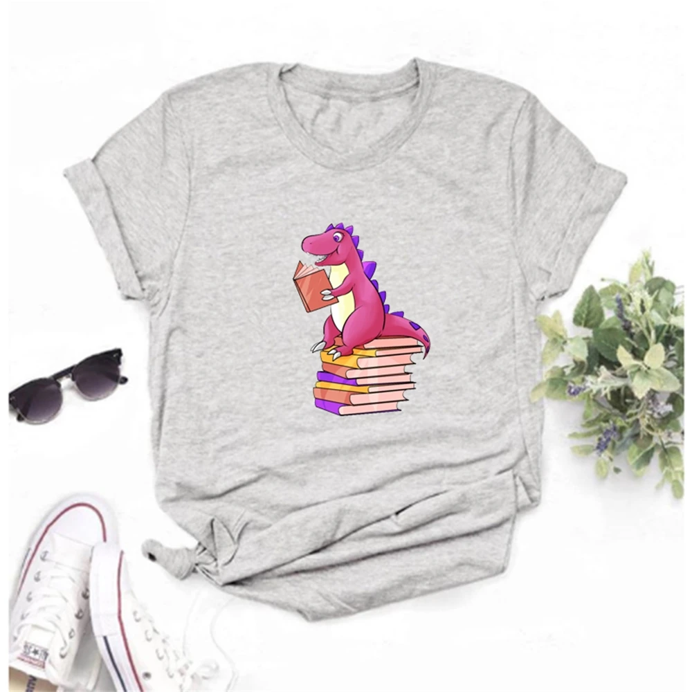 

Lady's T-shirt Large Cartoon Dinosaur Print T-shirt Short Sleeve O-Neck T-Shirt Casual Ladies Top 3CZF