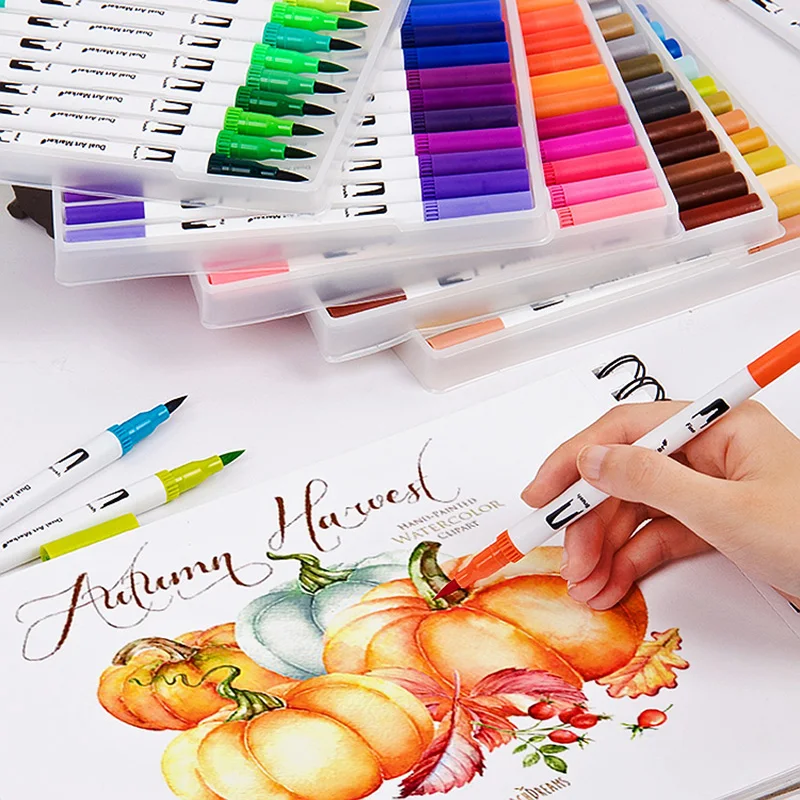

12/18/24/36/48/72/100PCS Colors FineLiner Drawing Painting Watercolor Art Marker Pens Dual Tip Brush Pen School Supplies