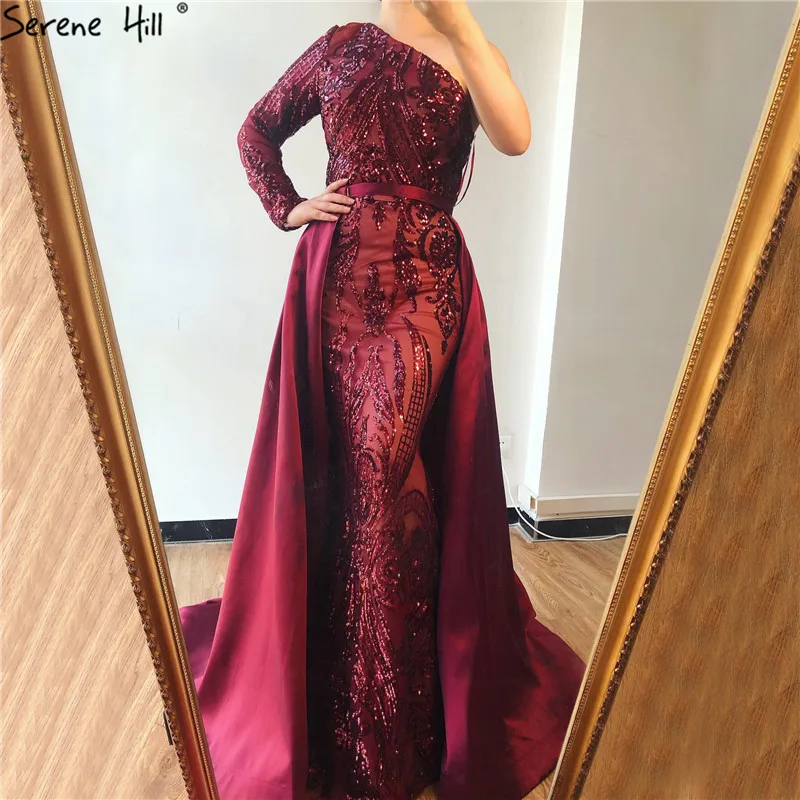 Дубай винно красные платья на одно плечо для выпускного вечера с блестками