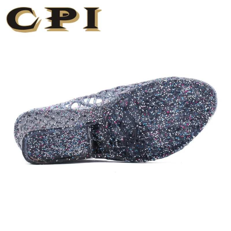 Прозрачные сандалии с кристаллами прозрачная обувь перфорацией вьетнамки на