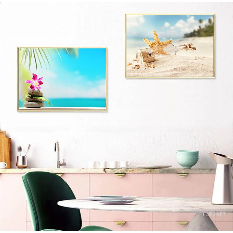 Плакат на холсте с принтом дзен камень цветок ракушки дрифт бутылка настенное