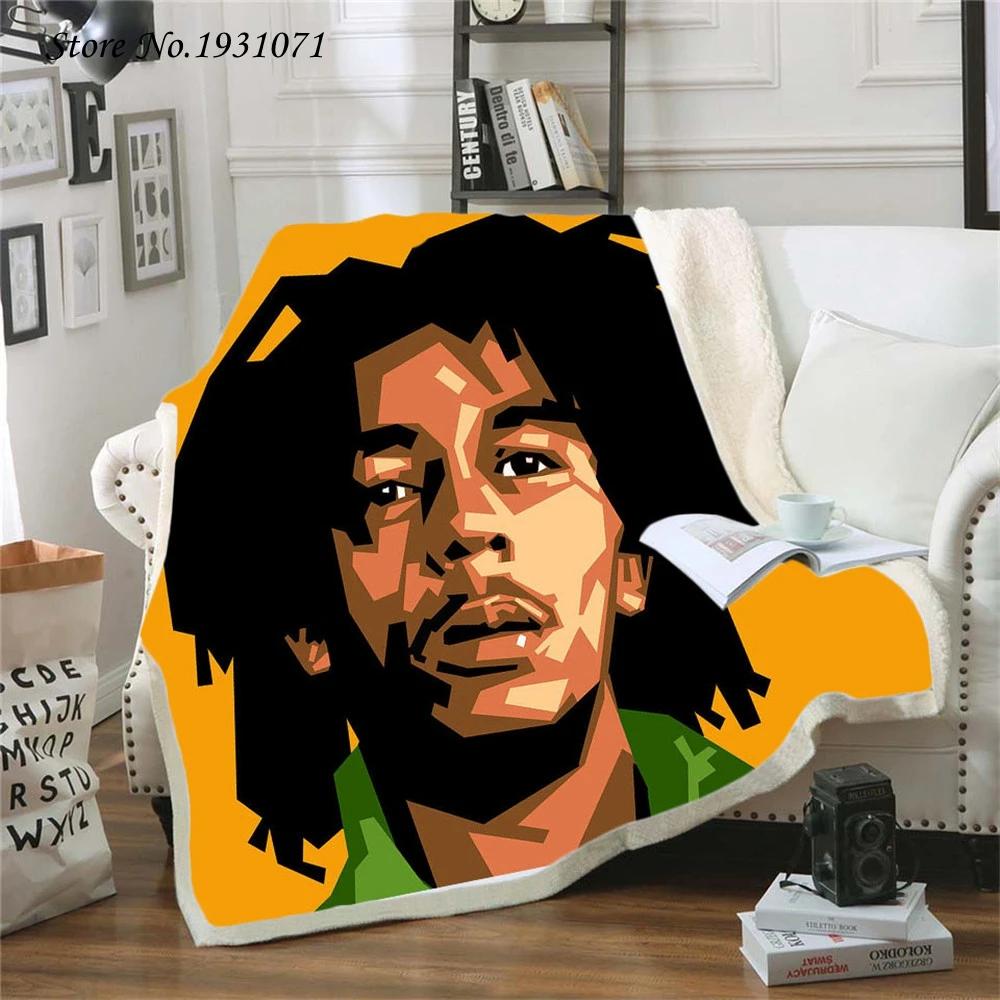 Флисовое одеяло Reggae Singer Bob Marley с 3D принтом для кровати толстое стеганое модное