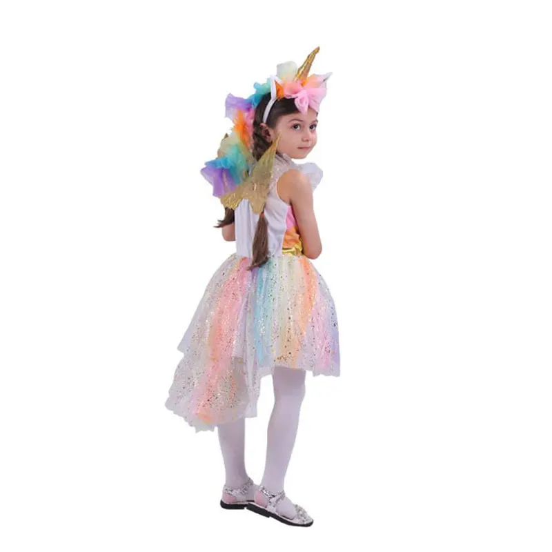 Пышное Радужное платье-пачка с повязкой на голову для девочек платье принцессы