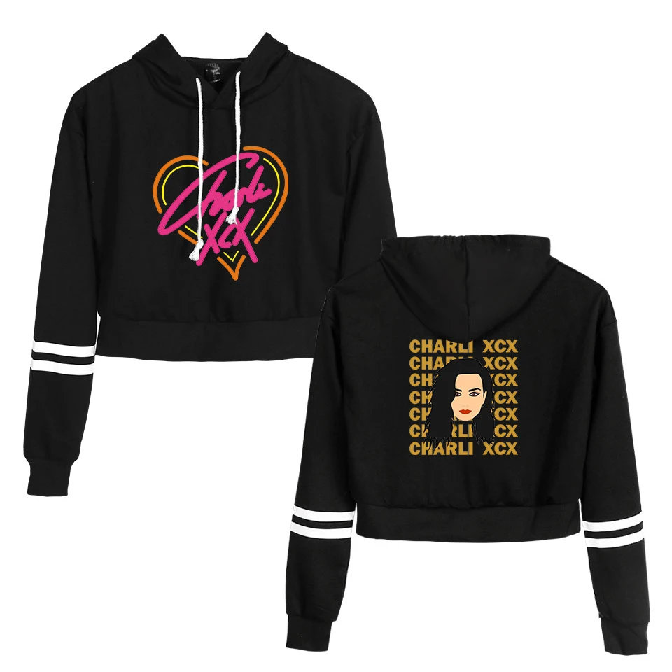 

Женская укороченная Толстовка Charli XCX, модная черная толстовка с капюшоном и принтом, Повседневная Уличная одежда