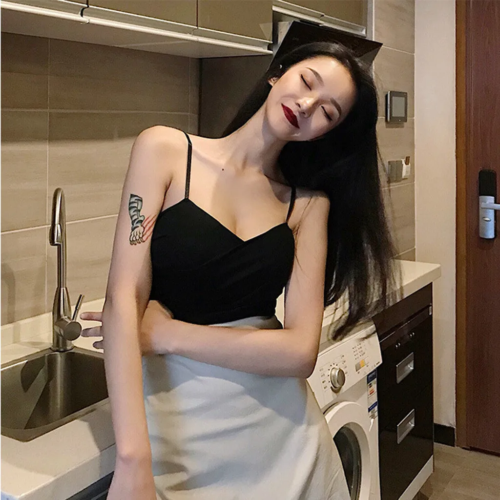 Solid Color Women Sleeveless Cool Camisole Fashion Girl Sexy With Chest Pad Skinny Cotton Office Casual Bottoming Tops | Женская одежда