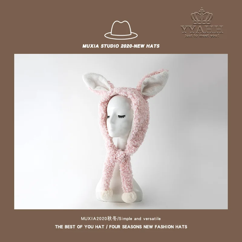 

Lamb Plush Ear-hugging Hat Women Winter Day Cute Rabbit Ears Hats for Women Ear-hugging