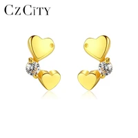 czcity korean double heart stud earrings for women exquisite design girls earrings brand silver 925 jewellery dating accessories