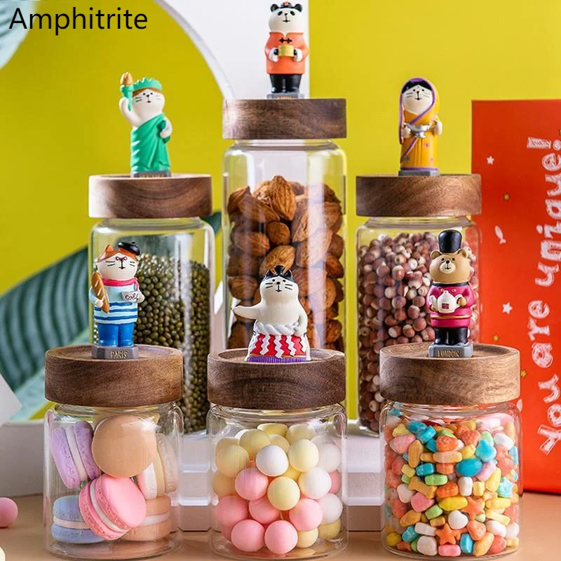 

House Glass Bottle With Lid Sealed Storage Cans Storage Cans Storage Cans Grains Storage Case Small Bottles Kitchen Storage