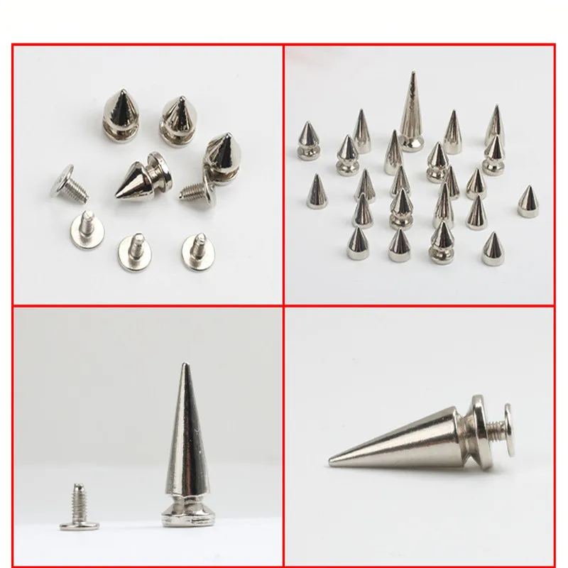 

30pcs/set Silver Cone Studs and Spikes DIY Craft Cool Punk Garment Rivets for Clothes Bag Shoes Leather Punk Accessories