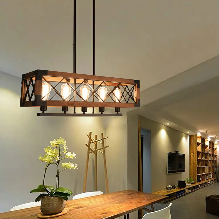 

Retro Led Pendant Light American Country Industrial Style Nordic Loft Wood Lighting Living Room Dining Island Indoor Decor Lamp