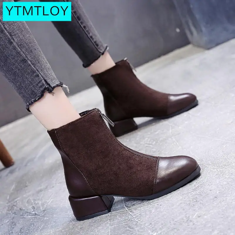 Black Brown Western Ankle Boots Women PU Leather High Heel Booties Heels Short Motorcycle Shoes Ankle Boots For Women