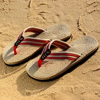 flip flops mens 2021 summer korean version of the trend of imitation linen grass woven outdoor beach shoes casual slippers men