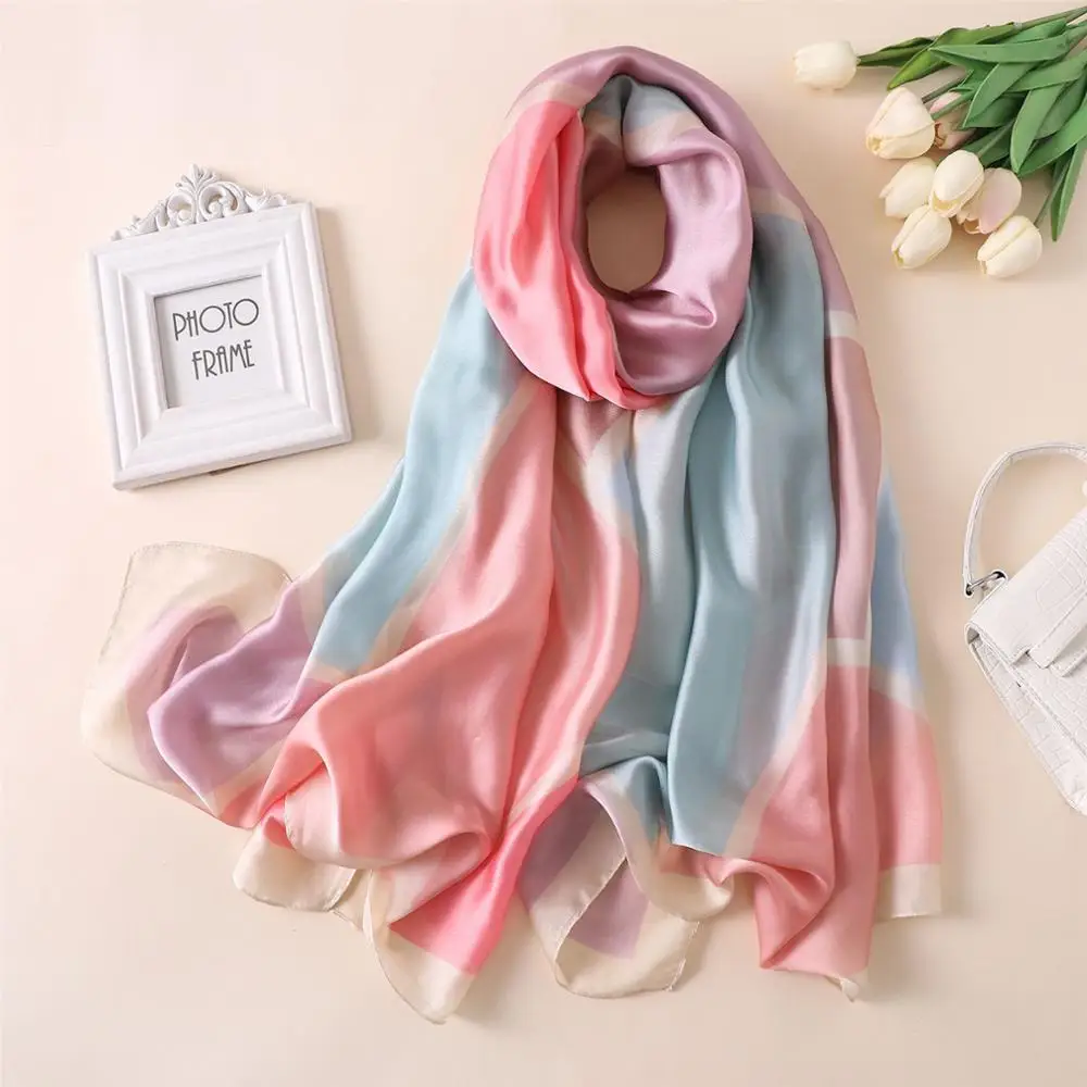 Модный женский большой мягкий атласный шарф Хаундстут градиентные квадратные