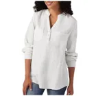 # L5 осенне-зимняя женская футболка из хлопка и льна, Однотонная рубашка на пуговицах с карманами, повседневные свободные топы, женская уличная одежда