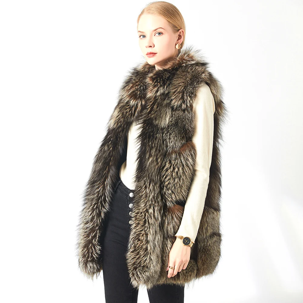 

Fluffy Women Real Fur Gilet Fashion Multi Color Waistcoat Warm Long Sleeveless Jacket Fuzzy Winter Black Fox Fur Womens Vest