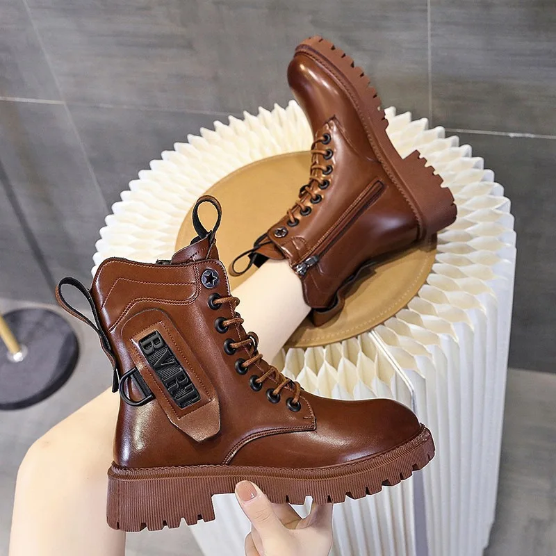 

High Fashion Punk Style Platform Boots Ankle Round Toe Martin Boots For Women Winter Warm With Short Plush Bota Feminina