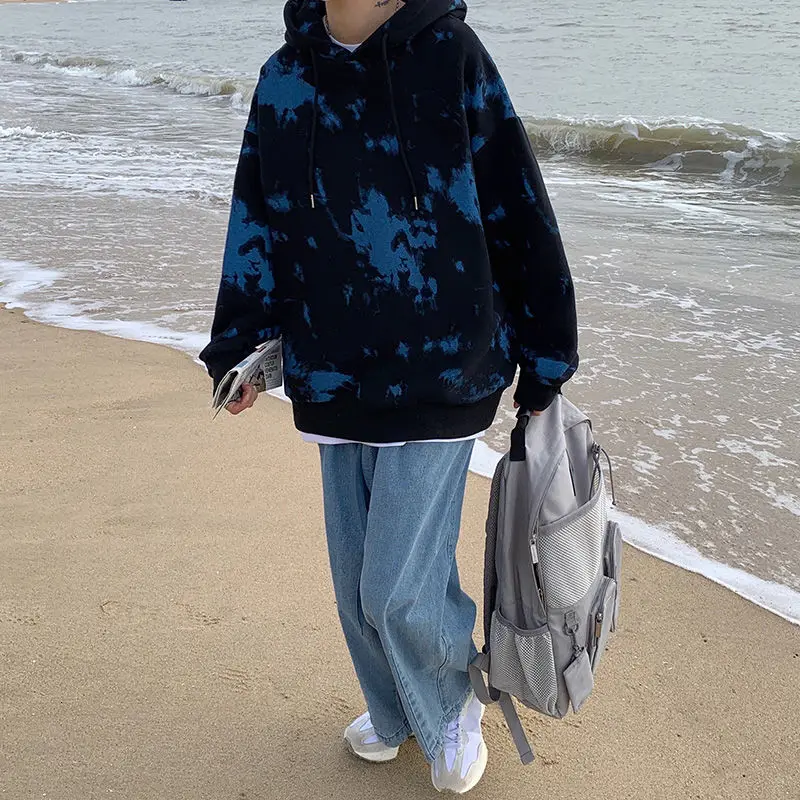 

Fashion Print Retro Casual Hoodie Men Streetwear Korean Loose Hip-hop Pullover Hoodie Mens Hoody Spring Tie-dye Hoodies Men's