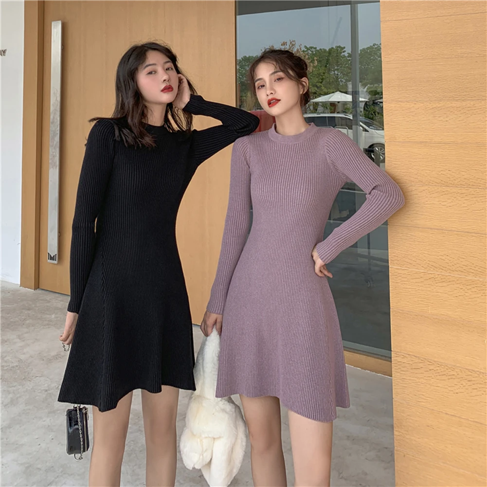 Женское Повседневное трикотажное платье свитер с длинным рукавом асимметричным