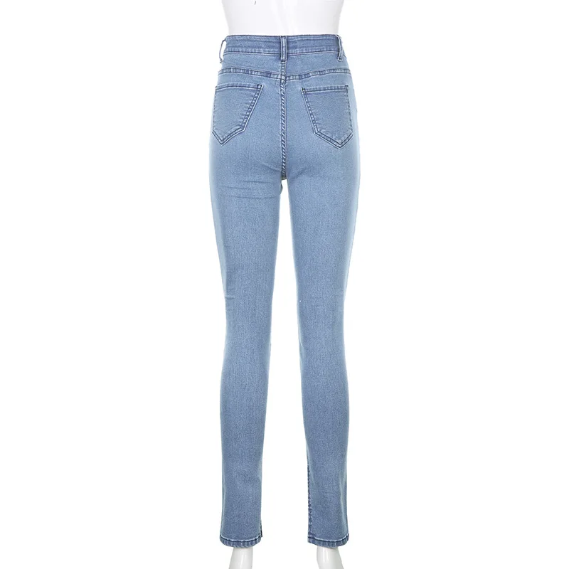 

Y2K High Waist Skinny Side Split Jeans Women 2021 Korean Vintage Straight Pants Streetwear Baggy Boyfriend Denim Blue Trousers