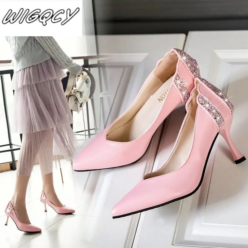 Туфли лодочки женские на высоком каблуке 7 см пикантные модные свадебные туфли с