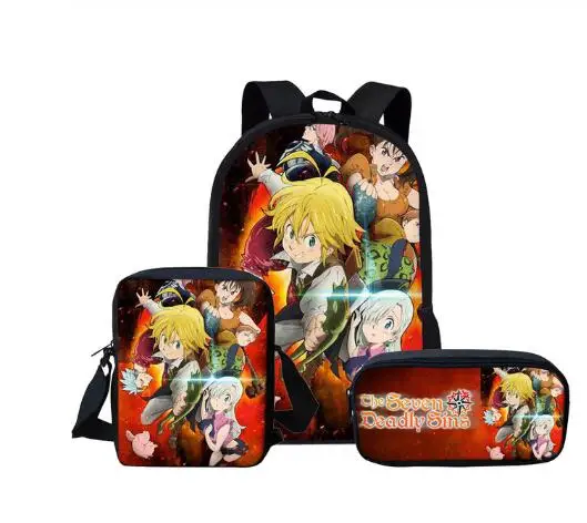3 шт./компл. школьные сумки для детей аниме семь смертных грехов наплечная сумка
