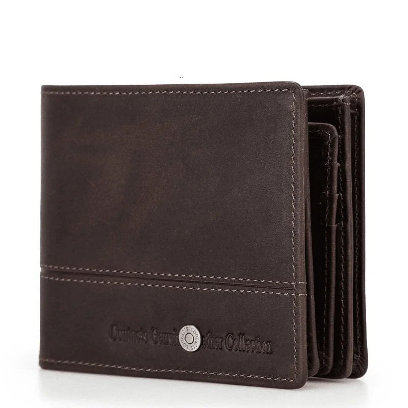 First Layer Cowhide Men's Fashion Trend Anti-theft Brush Wallet Genuine Leather Casual Two Folds Wallet High Quality Mini Purse