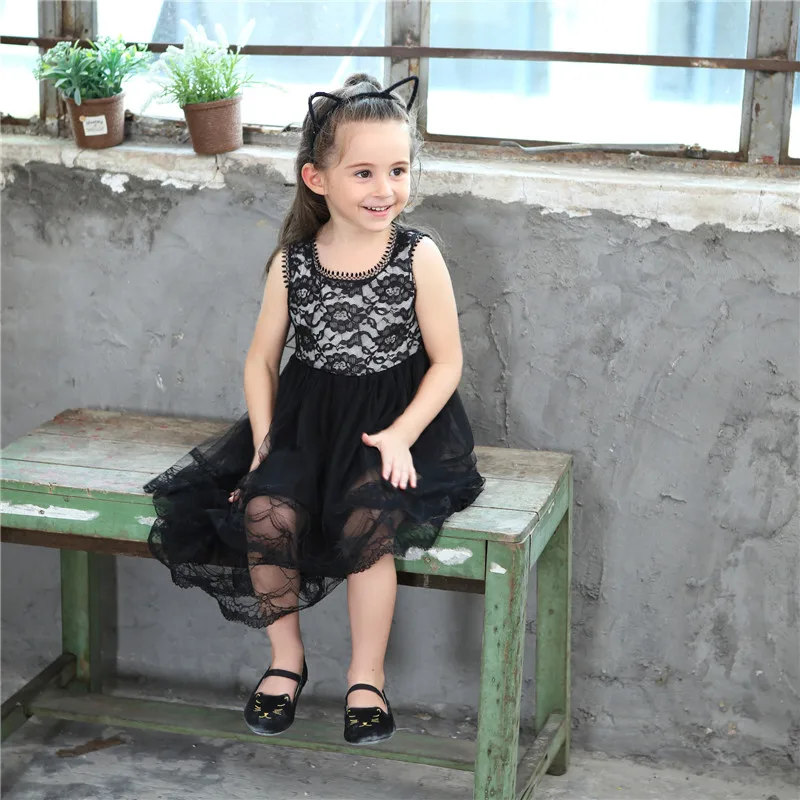 Girls Party Dress Festival Princess Children Baby Clothing Wedding Girl Clothes 2020 Lace Kids Long Tail Black | Детская одежда и