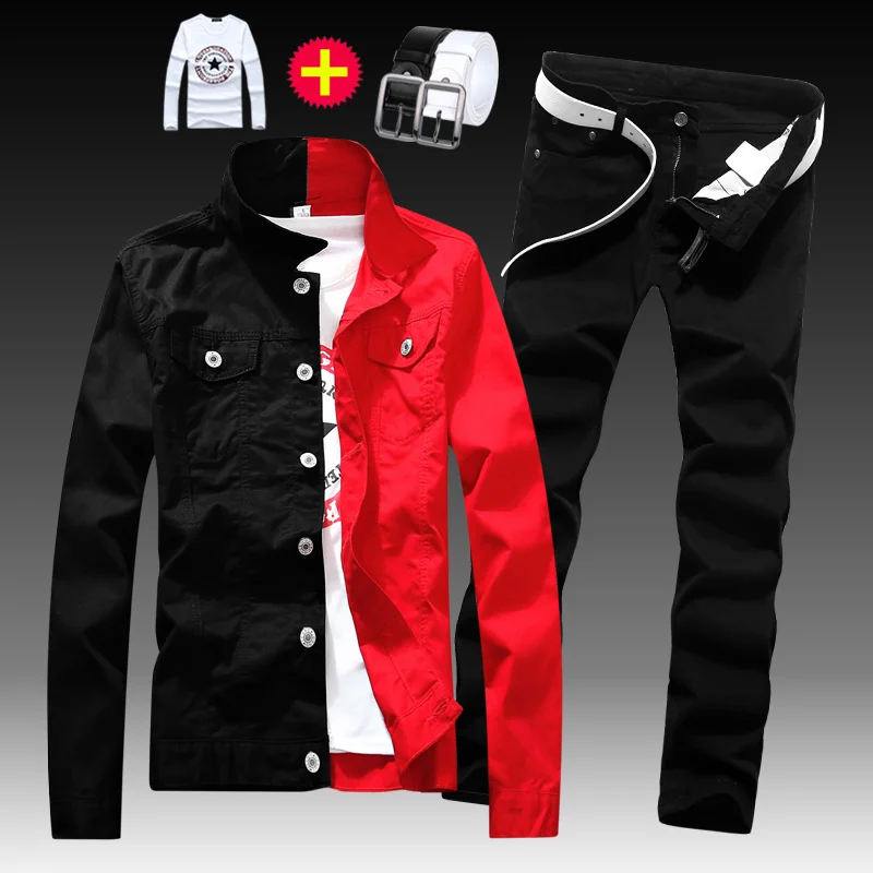 Модная мужская Облегающая джинсовая куртка с эффектом потертости длинные брюки