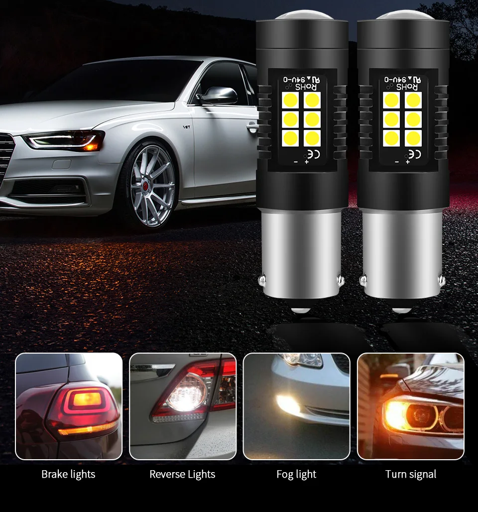 AILEO Автомобильные фары Автоматическая лампочка BA15S 1156 P21W светодиодный PY21W BAU15S 3030 SMD чип тормозные огни сигнал поворота дневного света