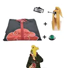 Костюм для косплея Deidara, аниме костюм на Хэллоуин для мужчин и женщин, черное, красное облако, плащ, кольца Акацуки, головной убор, желтый парик, полный комплект